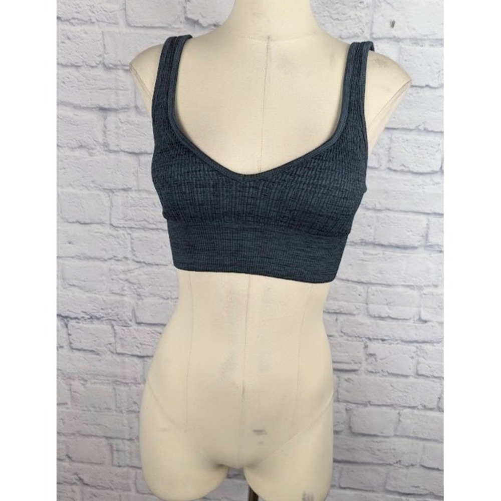 Avocado Women's Margot Plunge Sports Bra Mid Navy Size M/L Ribbed
